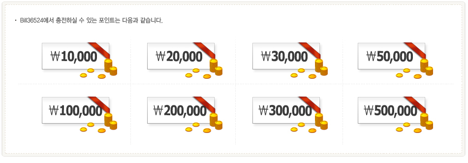 만원/이만원/삼만원/오만원/십만원/이십만원/삼십만원/오십만원 단위로 포인트를 충전하실 수 있습니다.